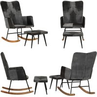 Schaukelstuhl mit Fußhocker Schwarz Echtleder und Canvas - Schaukelstuhl - Echtleder - Sitzsack - Lounge Chair - Relaxstuhl - Home & Living von VIDAXL