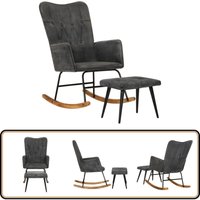 Schaukelstuhl mit Fußhocker Schwarz Vintage Canvas - Schaukelstuhl - Sitzsack - Gartenmöbel - Outdoor Möbel - Loungemöbel von VIDAXL