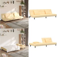 Schlafsofa 2-Sitzer mit 2 Kissen Creme Samt - Samtsofa - Schlafsofa - Gästebett - Wohnzimmersofa - Couch - Home & Living von VIDAXL