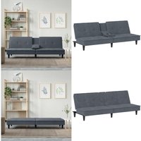 Vidaxl - Schlafsofa mit Getränkehaltern Dunkelgrau Samt - Sofa - Schlafsofa - Gästebett - Wohnzimmersofa - Samtsofa - Home & Living von VIDAXL