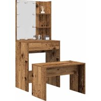 Schminktisch-Set mit LED-Leuchten Altholz-Optik Holzwerkstoff - Vidaxl von VIDAXL
