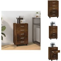 Schubladenschrank mit Rollen Räuchereiche Holzwerkstoff - Bürostuhl - Schreibtischorganisation - Regal - Aufbewahrungsbox - Rollcontainer von VIDAXL