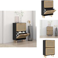 Schuhschrank Schwarz 52x25x80 cm Holzwerkstoff & Rattan Natur - Schuhschrank - Schrank - Garderobe - Einbauschrank - Holzwerkstoffmöbel von VIDAXL