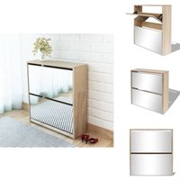Schuhschrank mit 2 Fächern Spiegel Eiche-Optik 63x17x67 cm - Spiegel-Schuhschrank - Schuhschrank - Flurmöbel - Schuhregal - Garderobe Schuhschrank mit 2 Fächern Spiegel Eiche-Optik 63x17x67 cm - Spiegel-Schuhschrank - Schuhschrank - Flurmöbel - Schuhregal - Garderobe von VIDAXL