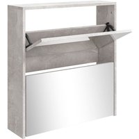Vidaxl - Schuhschrank mit Spiegel 2 Fächer Betongrau 63x17x67 cm von VIDAXL