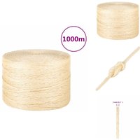 Seil 100% Sisal 3 mm 1000 m - Sisal Seil - Naturfaser Seil - Hanfseil - Gartenseil - Dekoseil von VIDAXL