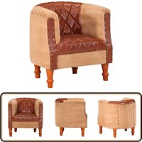 Sessel Braun Echtleder und Massivholz Mango - Ledersessel - Sessel Braun - Wohnzimmersessel - Relaxsessel - Ecksofa von VIDAXL
