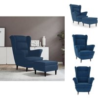 Sessel - Living Ohrensessel mit Hocker Blau Samt von VIDAXL