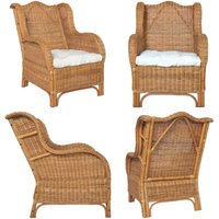 Sessel mit Kissen Hellbraun Natürliches Rattan und Leinen - Rattenstuhl - Gartenstuhl - Lounge Chair - Sitzgelegenheit - Wohnzimmersofa - Home & Sessel mit Kissen Hellbraun Natürliches Rattan und Leinen - Rattenstuhl - Gartenstuhl - Lounge Chair - Sitzgelegenheit - Wohnzimmersofa - Home & von VIDAXL