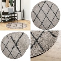 Shaggy-Teppich pamplona Hochflor Modern Beige Anthrazit ø 100cm - Shaggy-Teppich - Hochflor-Teppich - Wohnzimmerteppich - Schlafzimmersteppich von VIDAXL