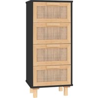 Sideboard Schwarz 40x30x90cm Massivholz Kiefer und Natur-Rattan Vidaxl von VIDAXL