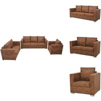 Sofagarnitur 3-tlg. Künstliches Wildleder - Sofagarnitur - Couchgarnitur - Ledercouch - Vintage Möbel - Wohnzimmer Dekoration von VIDAXL