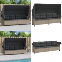 Sonnenliege mit Dach und Kissen Hellgrau Poly Rattan - Sonnenliege - Gartenliege - Liege - Outdoor Möbel - Pool Accessoire - Home & Living von VIDAXL