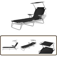 Sonnenliege mit Sonnenschutz Stahl Schwarz - Sonnenliege - Gartenliege - Strandliege - Relaxliege - Poolliege von VIDAXL