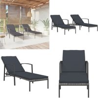 Sonnenliegen 2 Stk. mit Tisch Poly Rattan Grau - Rattan Möbel - Gartenmöbel - Sonnenschirm - Lounge Set - Outdoor Furniture - Home & Living von VIDAXL