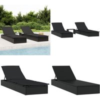 Sonnenliegen 2 Stk. mit Tisch Schwarz Poly Rattan - Sonnenliegen - Gartenmöbel - Outdoor Möbel - Lounge Set - Pool Accessoire - Home & Living von VIDAXL