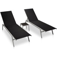 Vidaxl - Sonnenliegen 2 Stk. mit Tisch Stahl und Textilene Schwarz von VIDAXL