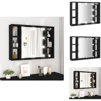Spiegelschrank mit LED Schwarz 76x15x55 cm - Spiegelschrank - Badezimmermöbel - LED-Spiegel - Holzwerkstoff - Kosmetikspiegel von VIDAXL