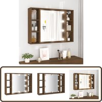 Vidaxl - Spiegelschrank mit led Braun Eichen-Optik 76x15x55 cm - Spiegelschrank - Badezimmermöbel - LED-Spiegel - Holzwerkstoff - Akrylspiegel von VIDAXL