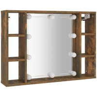Spiegelschrank mit LED,Bad Hängeschrank Räuchereiche 76x15x55 cm vidaXL von BONNEVIE