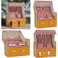 Strandkorb mit Kissen Poly Rattan und Massivholz Rot & Weiß - Sonnenschirm - Strandkorb - Gartenmöbel - Rattan Möbel - Liege - Home & Living von VIDAXL