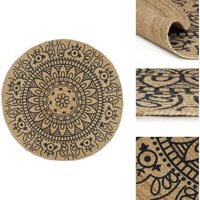 Teppich Handgefertigt Jute mit Dunkelblauem Aufdruck 120 cm - Teppich - Teppiche - Läufer - Webteppich von VIDAXL