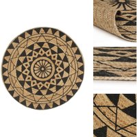 Teppich Handgefertigt Jute mit Schwarzem Aufdruck 150 cm - Naturfaser Teppich - Jute Teppich - Gewebe Teppich - Wohnzimmer Teppich - Schlafzimmer von VIDAXL
