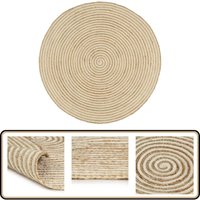 Teppich Handgefertigt Jute mit Spiralen-Design Weiß 90 cm - Naturfaser Teppich - Jute Teppich - Gewebe Teppich - Rattan Teppich - Wohnzimmer Teppich von VIDAXL