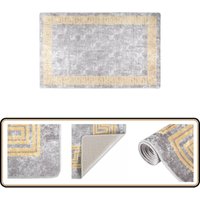 Teppich Waschbar 80x150 cm Grau Rutschfest - Samt Teppich - Wohnzimmer Teppich - Flur Teppich - Grauer Teppich - Digitaldruck Teppich von VIDAXL