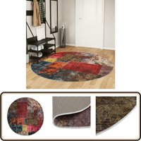 Teppich Waschbar Mehrfarbig Ø 200 cm Rutschfest - Samt Teppich - Wohnzimmerteppich - Rund Teppich - Multicolor Teppich - Digitaldruck Teppich von VIDAXL