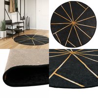 Teppich Waschbar Schwarz und Golden ø 120 cm Rutschfest - Samt Teppich - Wohnzimmerteppich - Rund Teppich - Schwarz Gold - Antibakterieller Teppich Teppich Waschbar Schwarz und Golden ø 120 cm Rutschfest - Samt Teppich - Wohnzimmerteppich - Rund Teppich - Schwarz Gold - Antibakterieller Teppich von VIDAXL