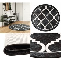 Teppich Waschbar Schwarz und Weiß ø 120 cm Rutschfest - Samt Teppich - Wohnzimmerteppich - Rund Teppich - Schwarz Weiß - Antibakterieller Teppich von VIDAXL