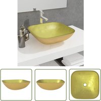 The Living Store Waschbecken Glas 42x42x14 cm Gold - Waschbecken - Glaswaschbecken - Aufsatzwaschbecken - Goldfarbenes Waschbecken - Modernes von VIDAXL