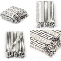 Überwurf Baumwolle Streifen 125x150 cm Grau und Weiß - Baumwolldecke - Plaid - Überwurf - Grau Weiß - Kuschelig - Home & Living von VIDAXL