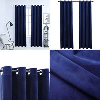 Verdunkelungsvorhänge mit Ösen 2 Stk. Samt Dunkelblau 140x245cm - Dunkelblaue Vorhänge - Samtvorhänge - Wohnzimmerschmuck - Schlafzimmereinrichtung von VIDAXL