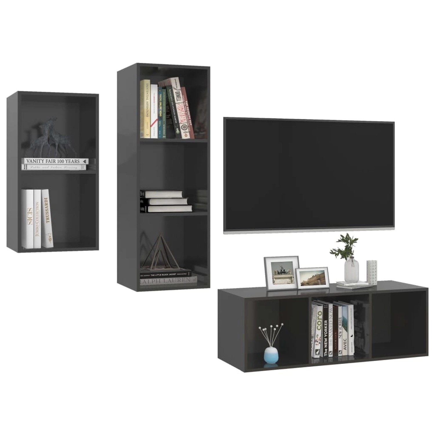VidaXL 3-tlg. TV-Schrank-Set Hochglanz-Grau Holzwerkstoff 1 von VIDAXL
