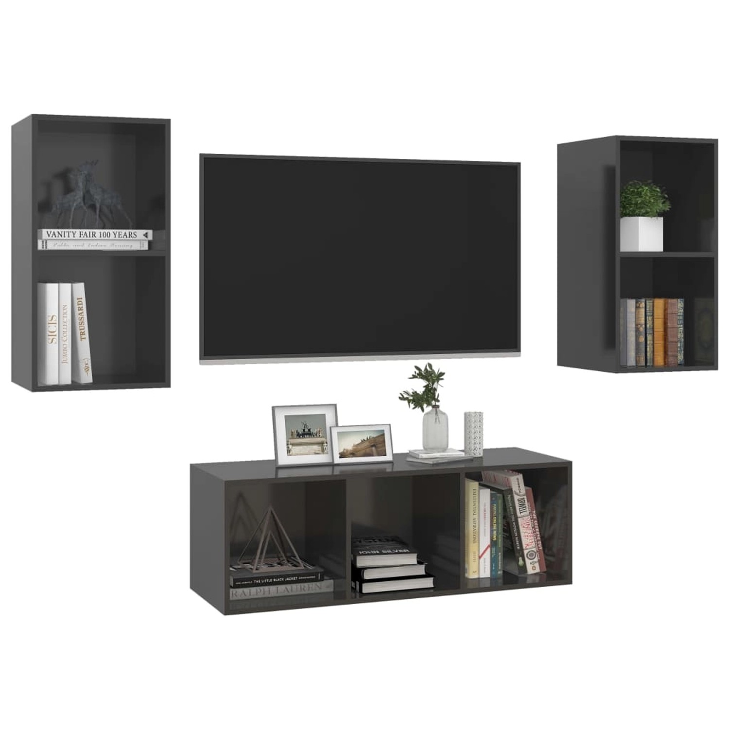 VidaXL 3-tlg. TV-Schrank-Set Hochglanz-Grau Holzwerkstoff 3 von VIDAXL