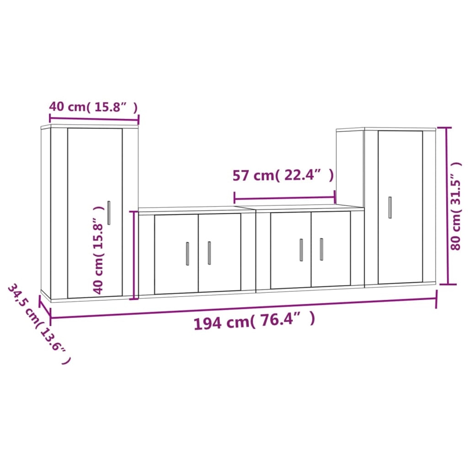 VidaXL 4-tlg. TV-Schrank-Set Grau Sonoma Holzwerkstoff  Modell 16 von VIDAXL