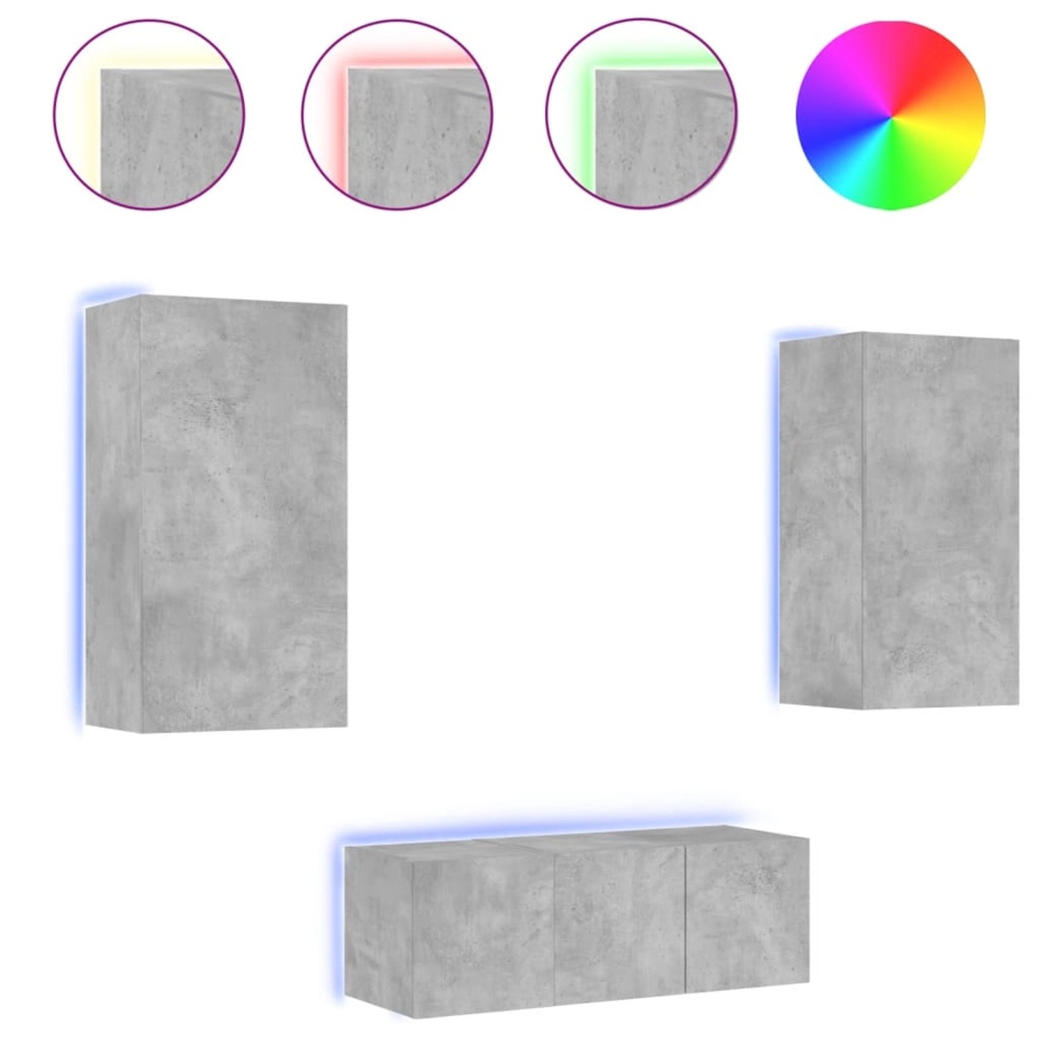 VidaXL 4-tlg. Wohnwand mit LED-Beleuchtung Betongrau Holzwerkstoff  Modell 5 von VIDAXL