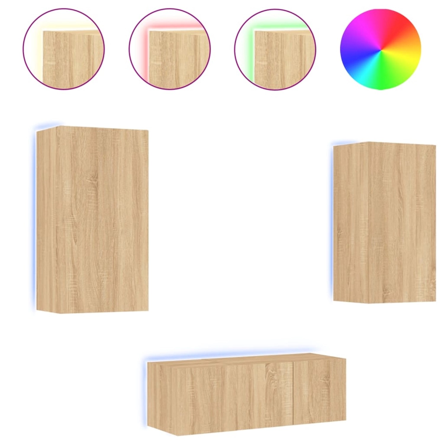 VidaXL 4-tlg. Wohnwand mit LED-Beleuchtung Sonoma-Eiche Holzwerkstoff  Modell 9 von VIDAXL