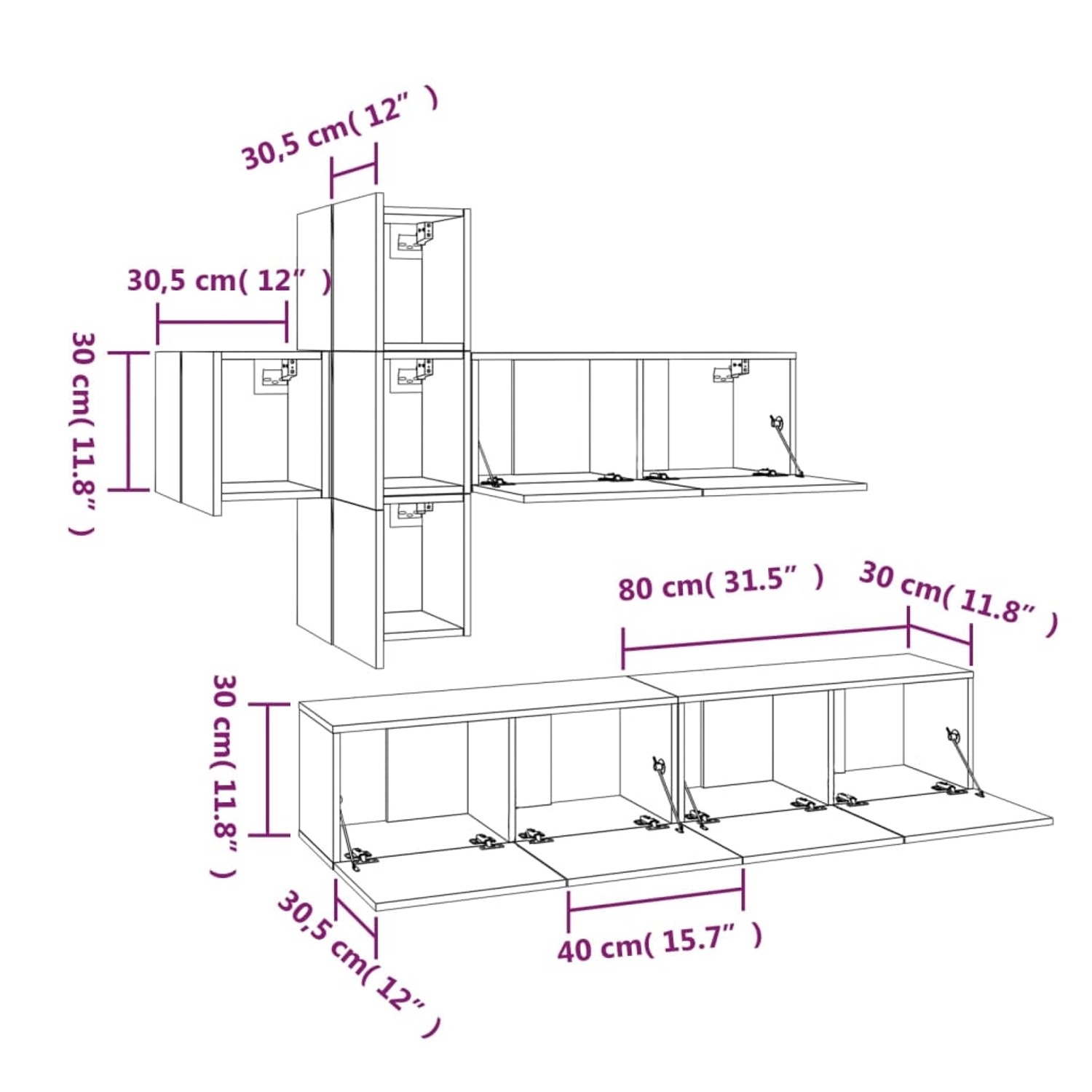 VidaXL 7-tlg. TV-Schrank-Set Grau Sonoma Holzwerkstoff  Modell 5 von VIDAXL