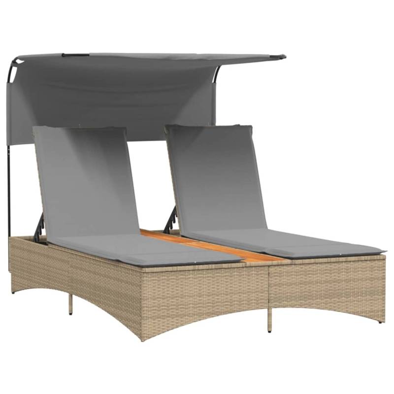 VidaXL Doppel-Sonnenliege mit Dach und Auflagen Beige Poly Rattan 136 x 202 x 140 cm von VIDAXL