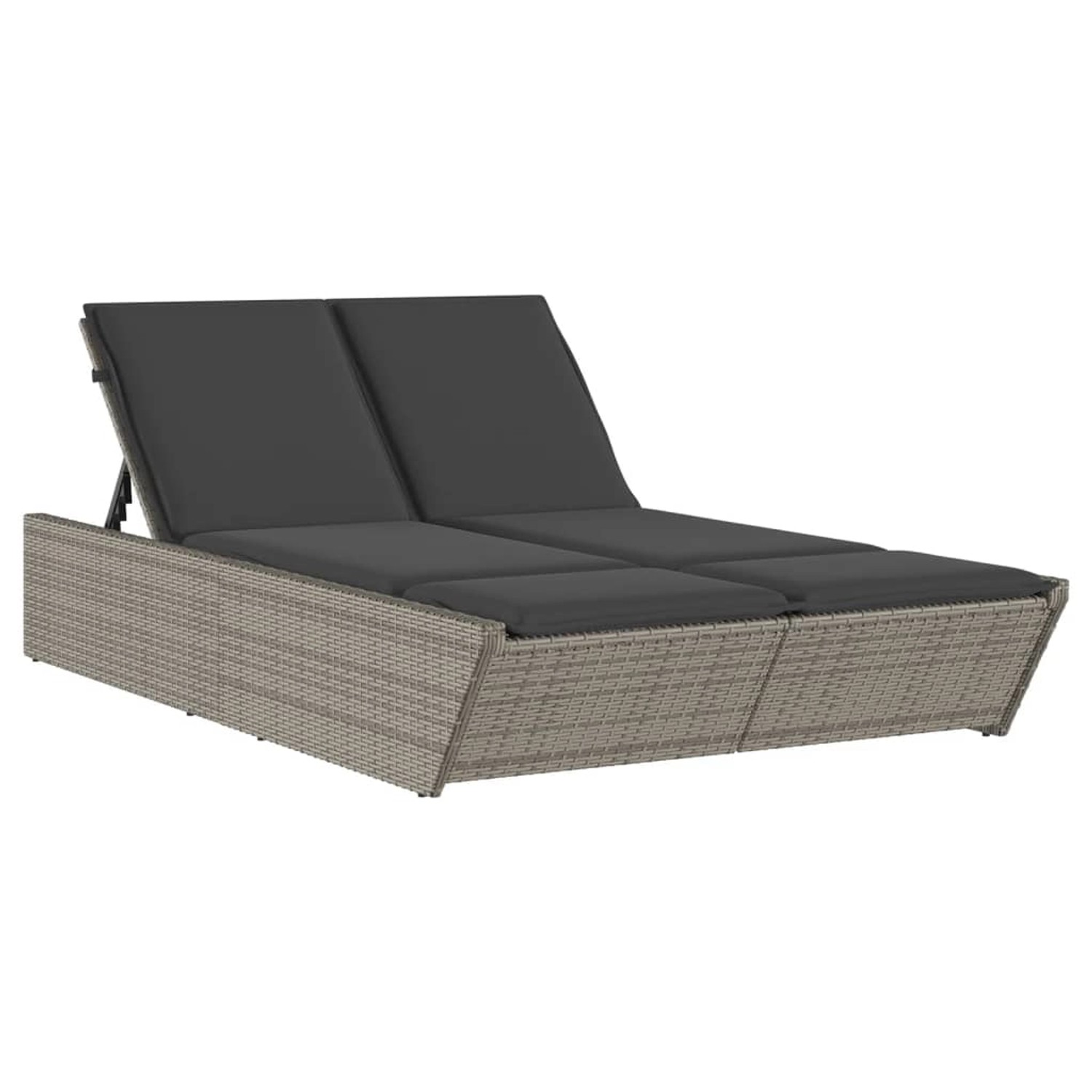 VidaXL Doppel-Sonnenliege mit Kissen Grau Poly Rattan 118 x 200 x 50,5/62,5/73,5/83 cm VidaXL Doppel-Sonnenliege mit Kissen Grau Poly Rattan 118 x 200 x 50,5/62,5/73,5/83 cm von VIDAXL