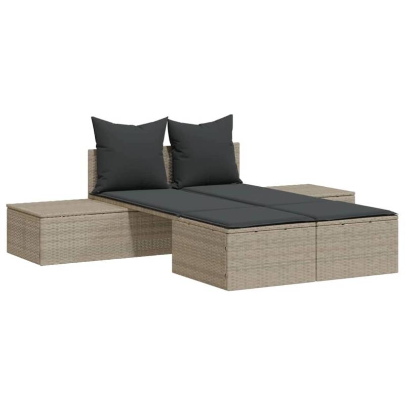 VidaXL Doppel-Sonnenliege mit Kissen Hellgrau Poly Rattan 104 x 162 x 30 cm von VIDAXL