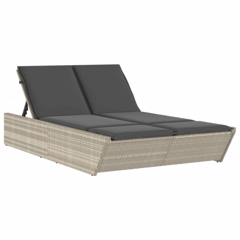 vidaXL Doppel-Sonnenliege mit Kissen Hellgrau Poly Rattan 118 x 200 x 50,5/62,5/73,5/83 cm von VIDAXL