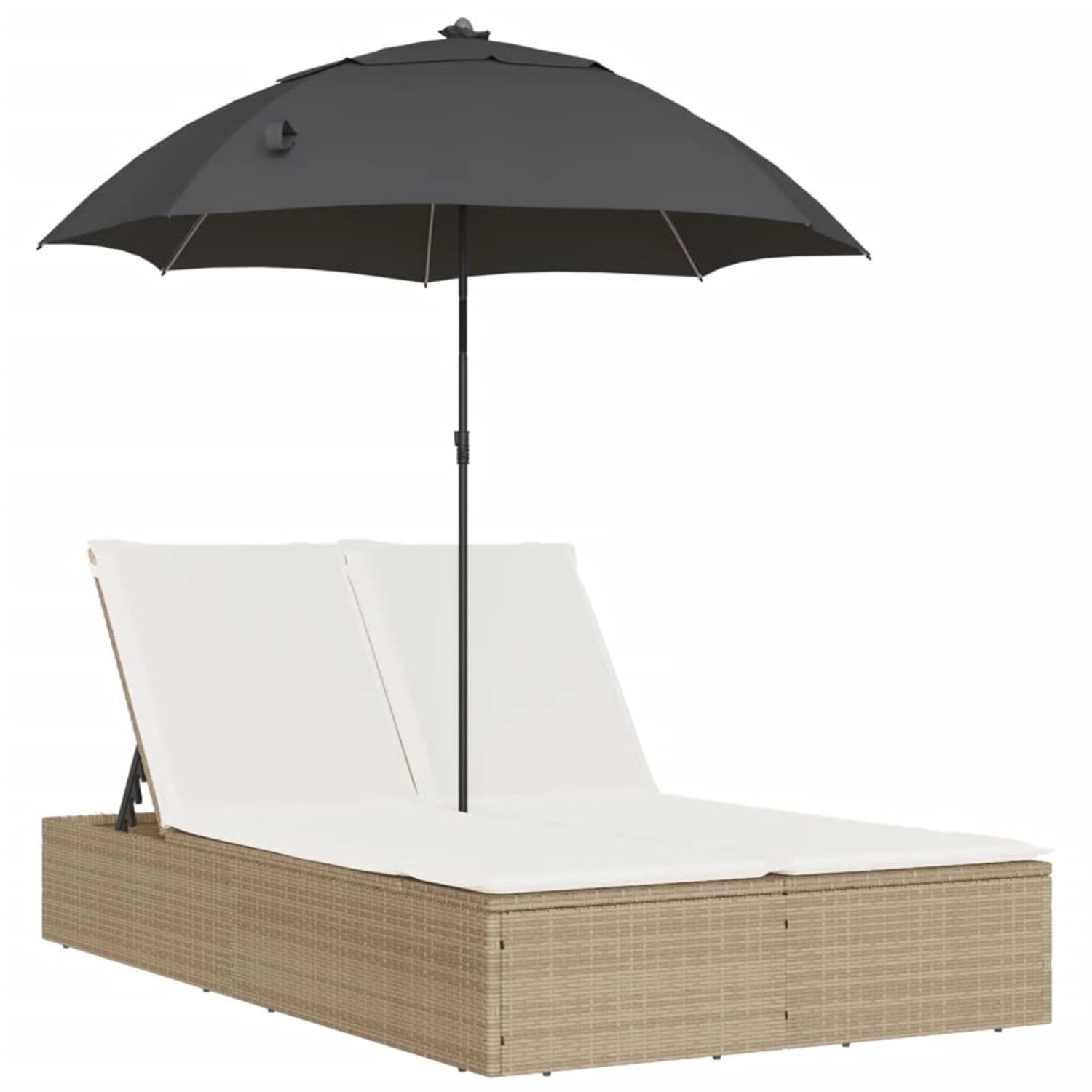 VidaXL Doppel-Sonnenliege mit Kissen & Sonnenschirm Beige Poly Rattan VidaXL Doppel-Sonnenliege mit Kissen & Sonnenschirm Beige Poly Rattan von VIDAXL