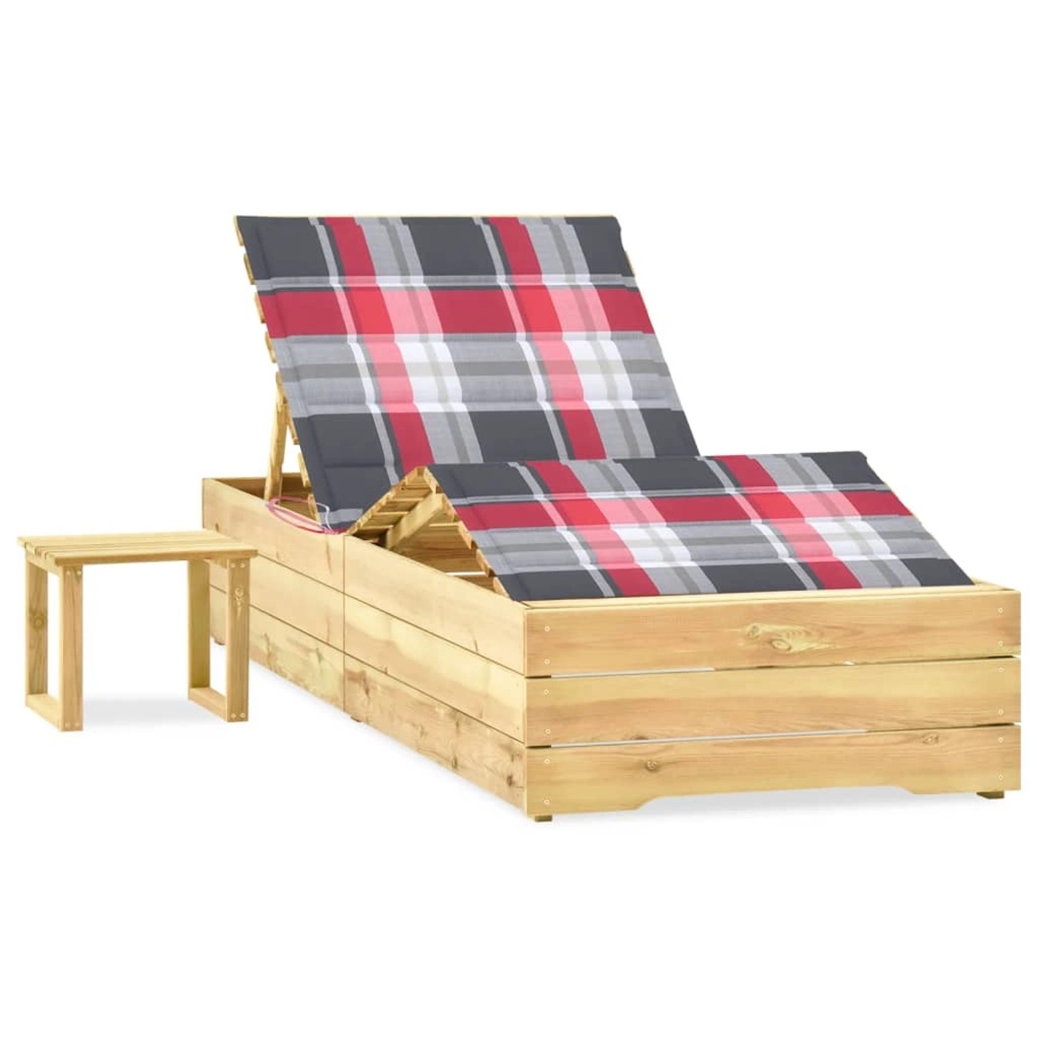 VidaXL Garten-Sonnenliege  198 x 90 x  30-75  cm mit Tisch und Auflage Kiefer Imprägniert von VIDAXL