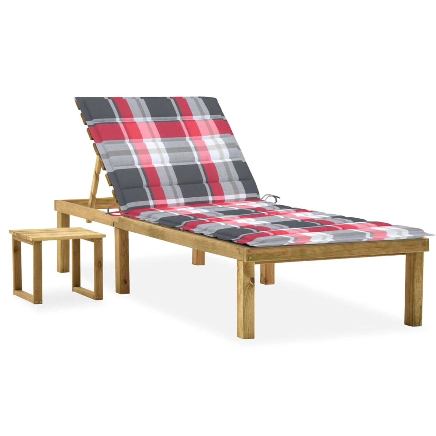 VidaXL Garten-Sonnenliege mit Tisch und Auflage Kiefer Imprägniert 200 x 70 x  31,5-77  cm von VIDAXL