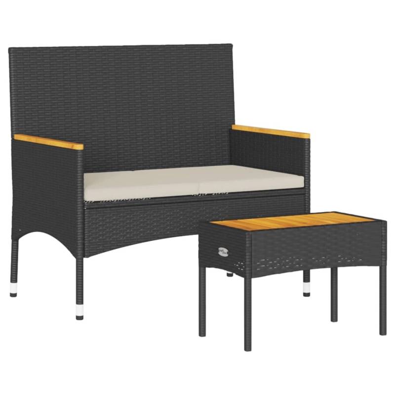 VidaXL Gartenbank 2-Sitzer mit Kissen und Tisch Schwarz Poly Rattan von VIDAXL