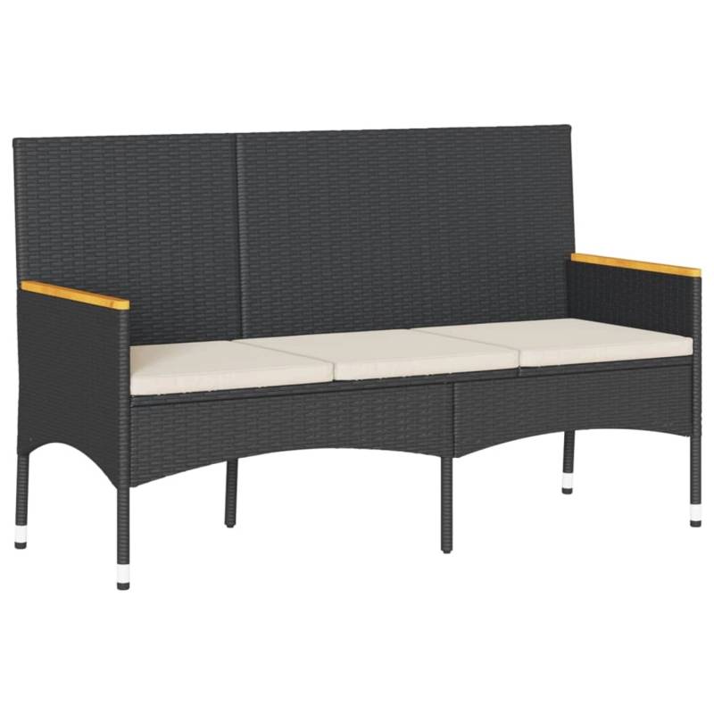 VidaXL Gartenbank 3-Sitzer mit Kissen Schwarz Poly Rattan von VIDAXL